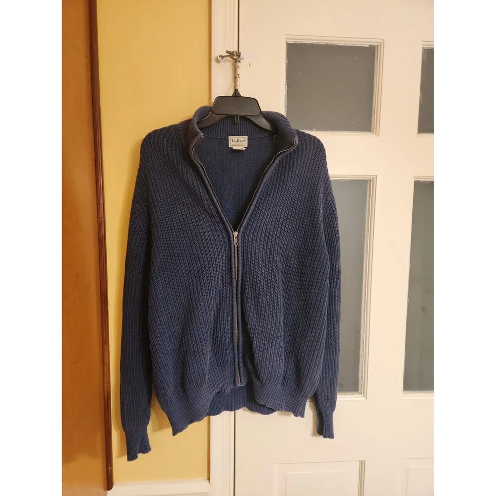 LL Bean Men's Vintage Blue Full-Zip Sweater Size M
